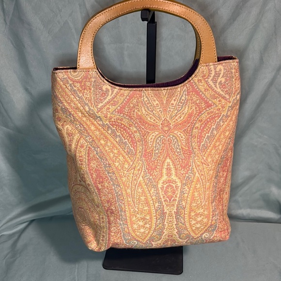 Etro Milano Paisley Jacquard Tote Bag Made in Italy – Leather Trim - Picture 2 of 14